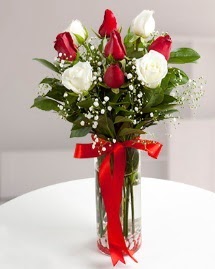 5 kırmızı 4 beyaz gül vazoda  Kırşehir online çiçek gönderme sipariş 
