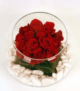 Cam fanusta 11 adet kırmızı gül  Kırşehir çiçek gönderme sitemiz güvenlidir 